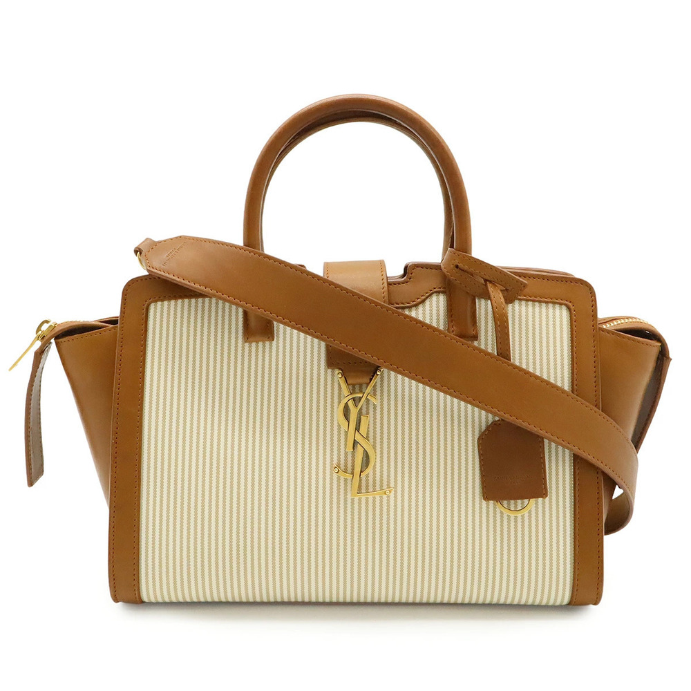 SAINT LAURENT PARIS YSL Downtown Baby 2way Shoulder Bag Canvas Beige Cream Brown